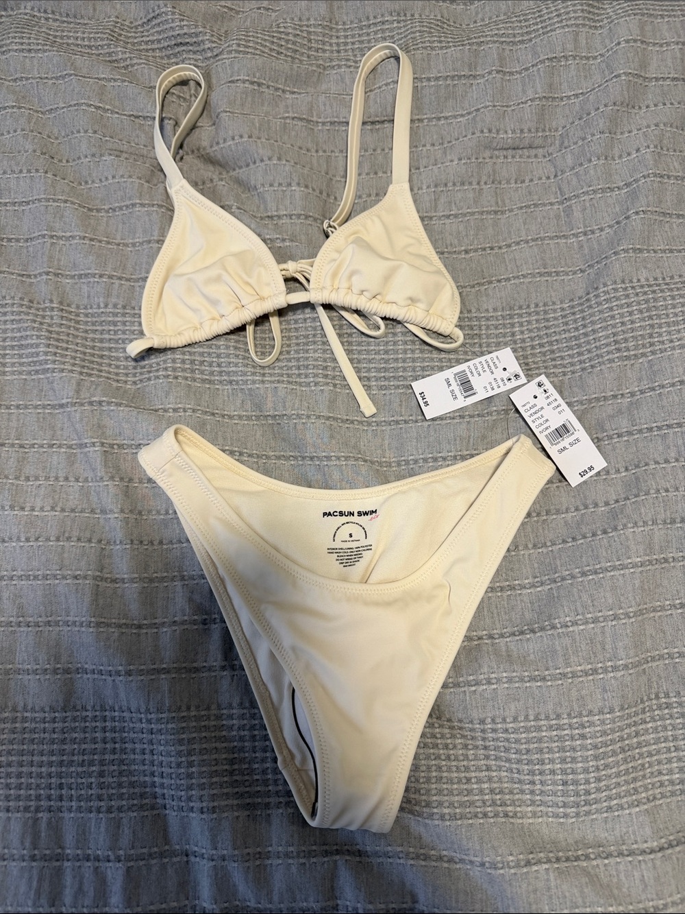 PacSun Cream Triangle Tie Bikini Top and High-Cut Bottom